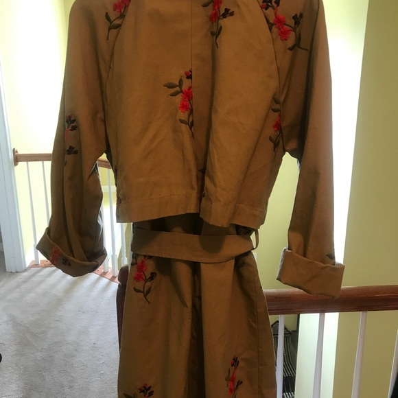 {Anthropologie & Cartonnier} belted embroidered trench coat - Sz M - Picture 9 of 14
